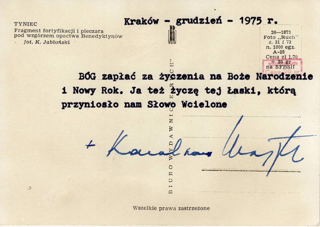 Auguri Di Natale Di Karol Wojtyla.Autografo Di Karol Jozef Wojtyla Futuro Giovanni Paolo Ii Papa Santo Galileum Autografi