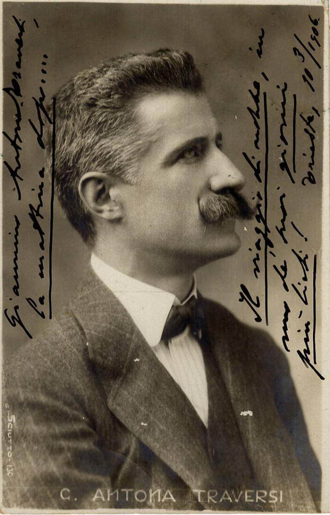 Autografo di Camillo Antona Traversi Commediografo Cartolina Trieste